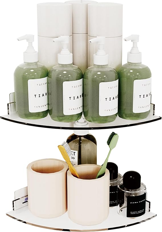 Acrylic Corner Shower Caddy Shelf 2 Pack, Space-Saving Storage Rack | Easy to install, suitable for smooth glass/tiles/walls, space-saving storage rack for bathrooms, kitchens, and bedrooms