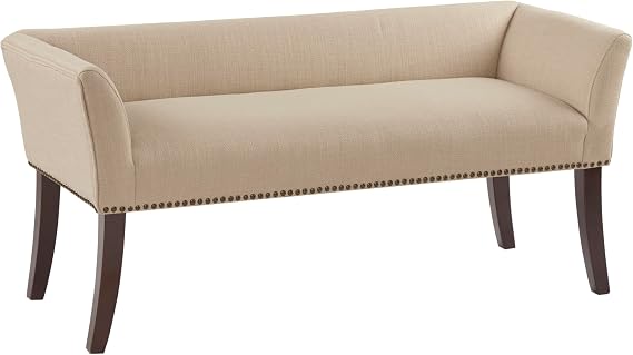 Madison Park Accent Bench, Upholstered with Nailhead Trim, Padded Seat Entryway Bench Small, End of Bed Bench with Back, 49.5" W x 19.25" D x 23" H, Tan