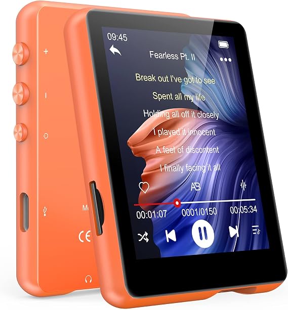 MECHEN MP3 Player with Bluetooth and WiFi,MP3 MP4 Player with Spotify,Audible,Pandora,Amazon Music,4" IPS Touch Screen Android Music Player with Speaker, Up to 512 GB (Orange)
