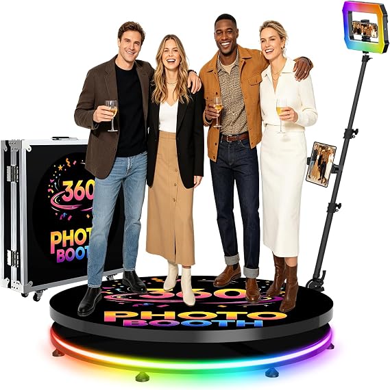 360 Photo Booth Machine with Free Custom Logo,360 Booth 39.5/100cm for 4-7 People, Square Light Lasts 6-8 Hours, APP Remote Control Photography Automatic 360 Spin Camera Video