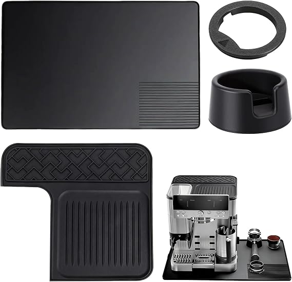 4 in 1 Silicone Coffee Maker Mat for Ninja Luxe ES601 & ES701: Top/Coffee Bar Mats + Espresso Tamper Base + Burr Anti-Jam Ring Food-Grade Silicone, Water-, Slip-& Heat-Resistant Coffee Accessories