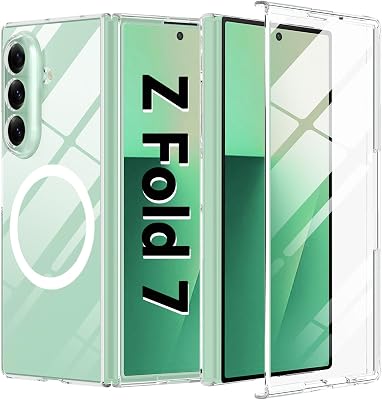 Magnetic Case for Samsung Galaxy Z Fold 7 with Screen Protector [Compatible with Magsafe],Slim Hard Phone Case Anti Yellowing Anti-Scratches Protective Cover for Galaxy Z Fold 7 2025,Clear