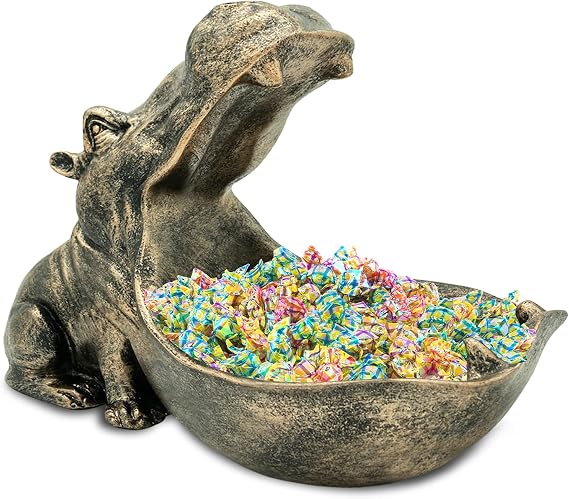 aboxoo Hippo Statue Candy Dish, Funny Big Mouth Container Key Bowl, Copper | Home Decor,Candy Bowl,Resin Sculpture, Larger Hippopotamus Figurine,Big Mouth Container,Art Decoration,Storage Box
