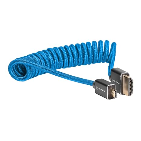 KONDOR BLUE | Micro HDMI (Type D) to Full HDMI (Type A) 2.0 Coiled Cable 12-24 Braided | 4K 60Hz 18Gbps HDR, 3D, Reinforced | for On-Camera Monitors & Recorders + More | Blue