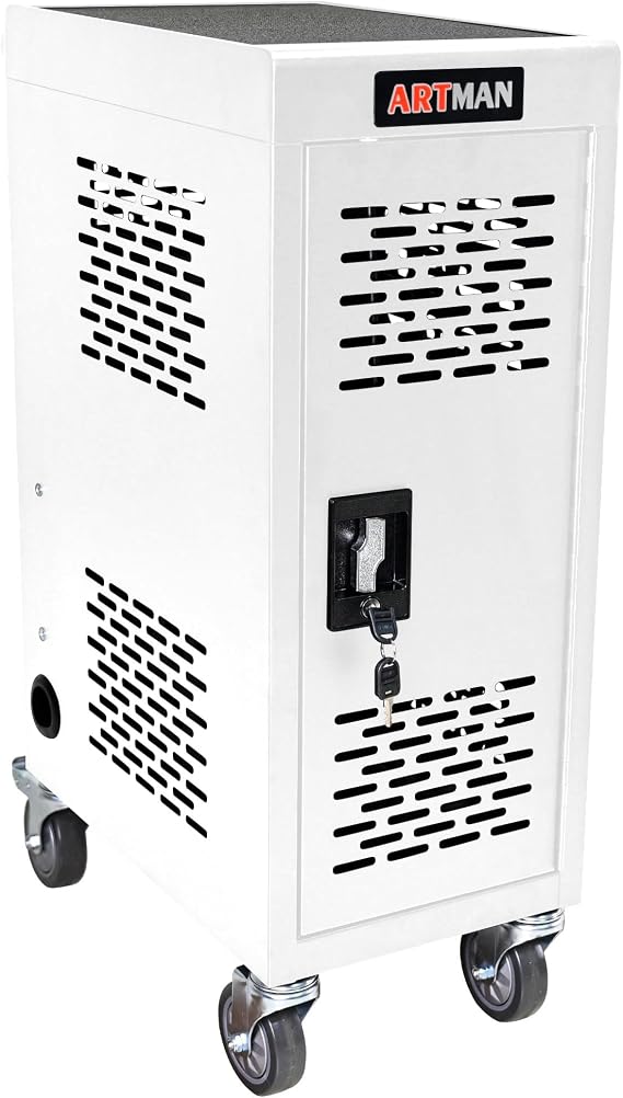 16 Device Charging Cart, Laptop and Tablet Storage Cart, Holds Up to 14" with Cord Management, Front and Rear Access Locking, Desktop Charging and Storage Cabinet for Classroom or Office.White