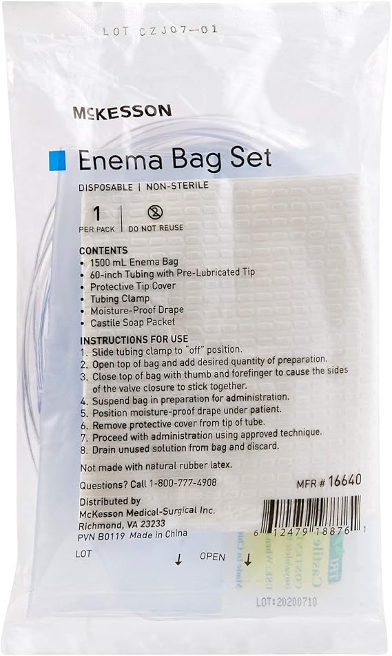 McKesson Enema Bag Set, 1500 mL bag, 60-Inch Tubing, Non-Sterile, 1 Pack