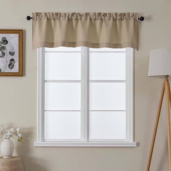 Camel Valance for Windows 1 Piece, Kitchen Window Valance 14 Inch, Light Filtering Faux Linen Slub Textured Bathroom Basement Bedroom Rod Pocket Small Curtain Valance, 60" W x 14" L