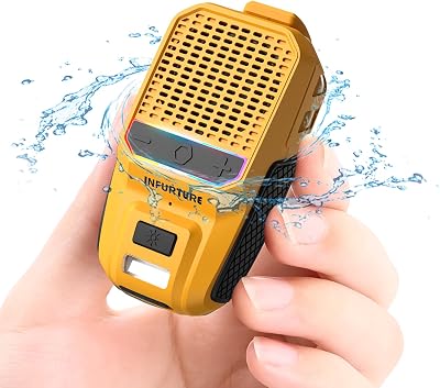 INFURTURE Clip on Bluetooth Speaker with RGBFlashlight, Wearable Waterproof Shower Speaker Bathroom Speakers Built-in Noise Reduction Mic for Hands-Free MusicCalls-for WorkRidingGolfOutdoor