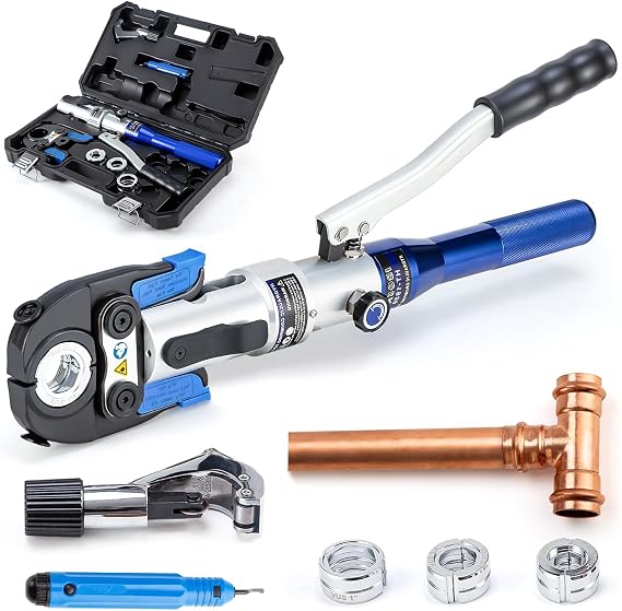 Copper Tube Fittings Hydraulic Pipe Crimping Tool with 1/2 inch,3/4 inch and 1 inch Jaw Copper Pipe Pro press Crimpers Pressing Pliers,Suit for Narrow Space and Tee Fitting