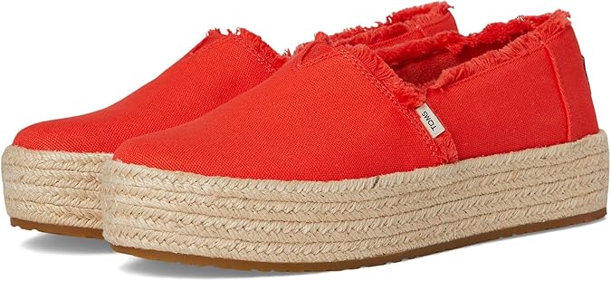 TOMS Women's Valencia Platform Espadrille, Textile Upper, Ortholite Insole, Flame Canvas/Fray, 8