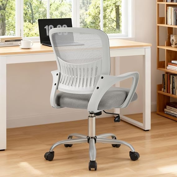 Sweetcrispy Computer Desk Chair, Mesh Office Chair, Lumbar Support, Grey