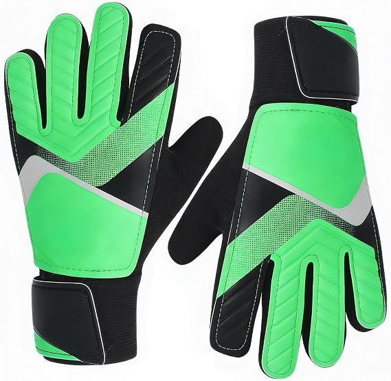 Goalkeeper Gloves for Young Players, Anti-Slip Latex Palm for Enhanced Grip, Padded Finger & Backhand Protection, Junior Football Training & Match Performance, Green