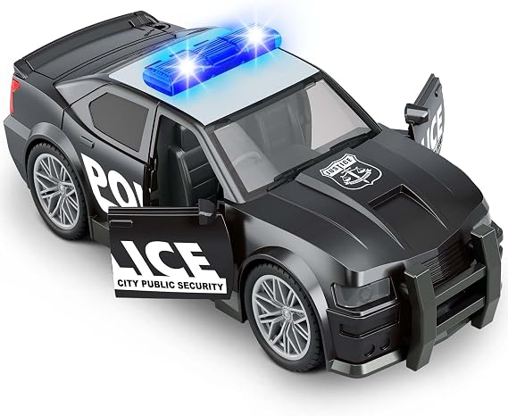 Police Car Toys for Boys 3-5 4-8 With 3 Different Flashing Lights & Sound | Side Doors Open Friction-Powered Wheels Pursuit Rescue Vehicle Light Up Toy Car Christmas Birthday Gift 3 4 5 Boy Toys Girl