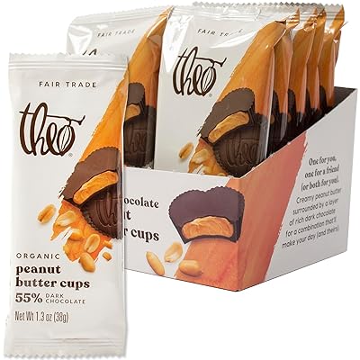 Theo Chocolate Organic Dark Chocolate Peanut Butter Cups,12 Packs, No Soy, Fair Trade