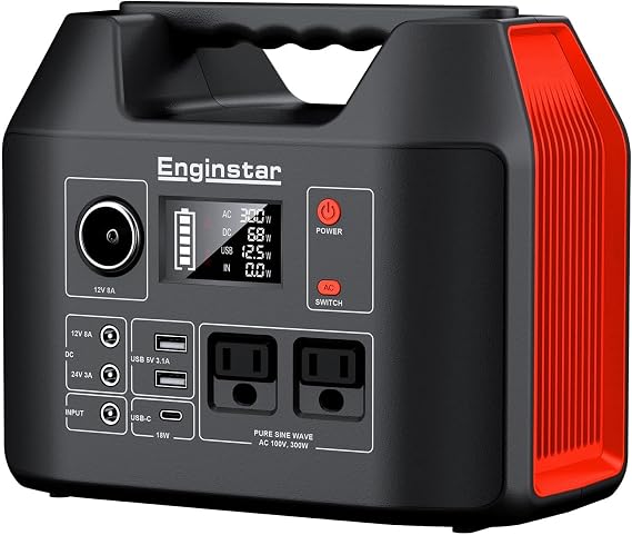 EnginStar Portable Power Station 300W 296Wh Solar Generator | Pure Sine Wave AC Outlet for Outdoors Camping Travel and Emergency Blackout, 80000mAh Backup Battery Power Supply for CPAP