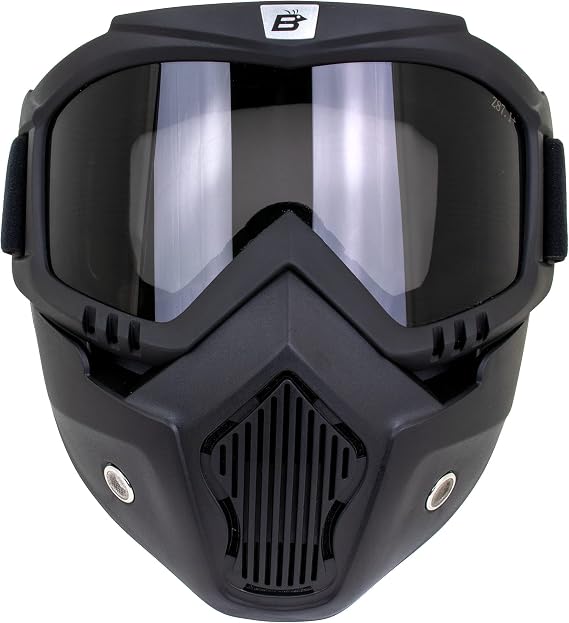 Birdz Eyewear Skylark Motorcycle Goggles with Removable Face Mask Black Frame Smoke Lens Riding Glasses