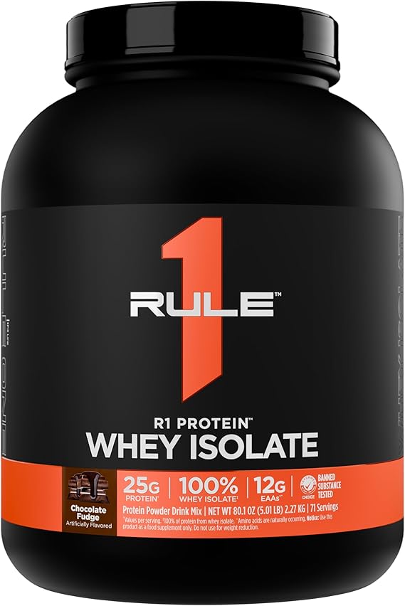Rule 1 Proteins R1 Protein Whey Isolate, Chocolate Fudge, 71 Servings | 25g of Protein from Whey Isolates and Hydrolysate isolates for Workout Recovery and anytime use