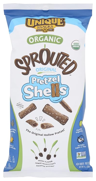 Unique Snacks Sprouted Whole Wheat Pretzel Shells, Original, 8oz, 1 Bag