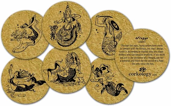 Corkology Mermaids Coaster Set, Cork