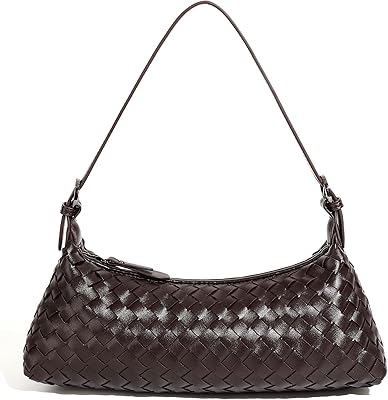 Shoulder Bags for Women, Woven Leather Crossbody Bag Small Hobo Cute Purse Tote Handbag Clutch, Coffee