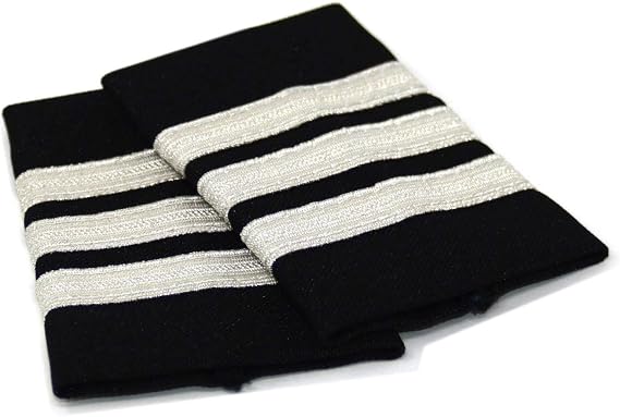 Aero Phoenix Professional Pilot Uniform Epaulets - Three Bars - First Officer - Silver Metallic on Dark Navy