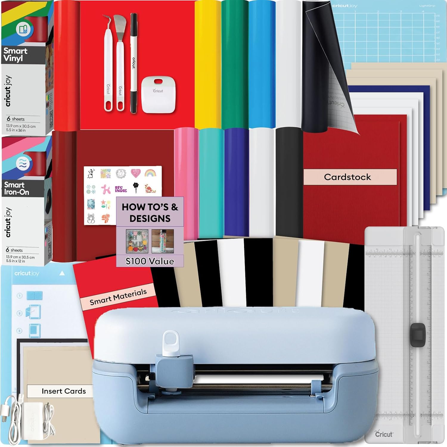 Cricut Joy 2 Rainbow Essentials Set - Compact Smart Cutting Machine, Smart Vinyl, Smart Iron, Cardstock, Insert Cards, Printable Vinyl - Creates Up to 75 Projects