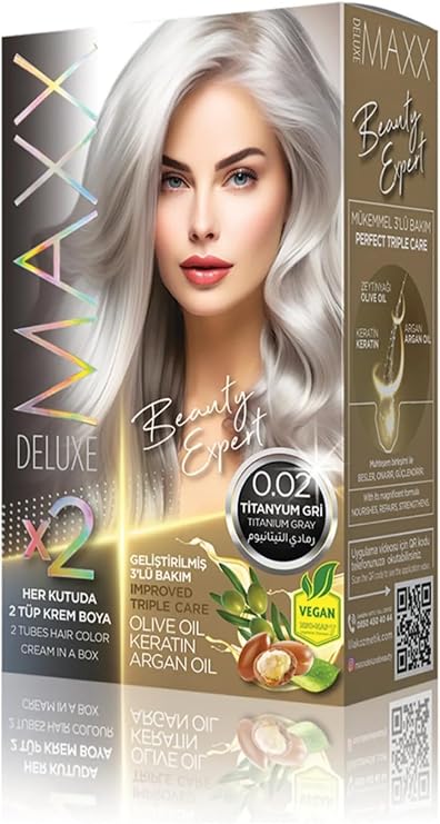 MAXX DELUXE BEAUTY EXPERT HAIR COLOR (KERETİN)'Lİ 1 KUTU (2 X 50 ML) (Titanyum Gri 0.02)