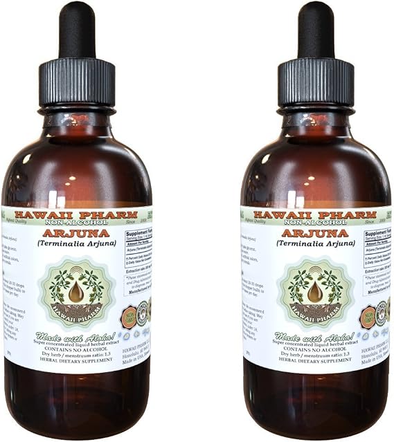 Hawaii Pharm Arjuna Alcohol-Free Liquid Extract, Arjuna (Terminalia Arjuna) Dried Bark Glycerite Natural Herbal Supplement 2x2 oz