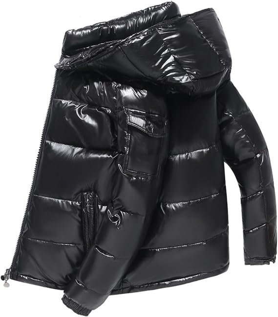 Men's Shiny Hooded Puffer Jackets Coats Insulated Padded Puffy Coat Winter Coats Water-Resistant Down