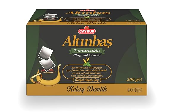 CAYKUR Altnbas Bergamot Teapot Bags Turkish Black Tea, Premium Upper Leaf & Early Harvest Selection, Earl Grey 40 Teapot Bags 200g / 7.05 oz