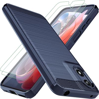 for Moto G Play 2024 Case: with 2pcs Screen Protector Shock-Absorption Flexible TPU Rubber Protective Cover for Motorola Moto G Play 2024Navy Blue