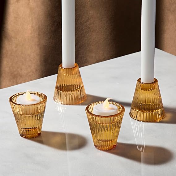 LampLust Amber Glass Candle Holders for Votive Candles, 4 Pack, 3 Inch