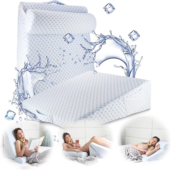 Nestl Bed Wedge Pillow - Wedge Pillow for Sleeping to Reduce Acid Reflux, Wedge Pillows for After Surgery 8-in-1 Triangle Pillow Wedge, Cooling Gel Memory Foam Wedge Snoring Pillow -7.5 Inch