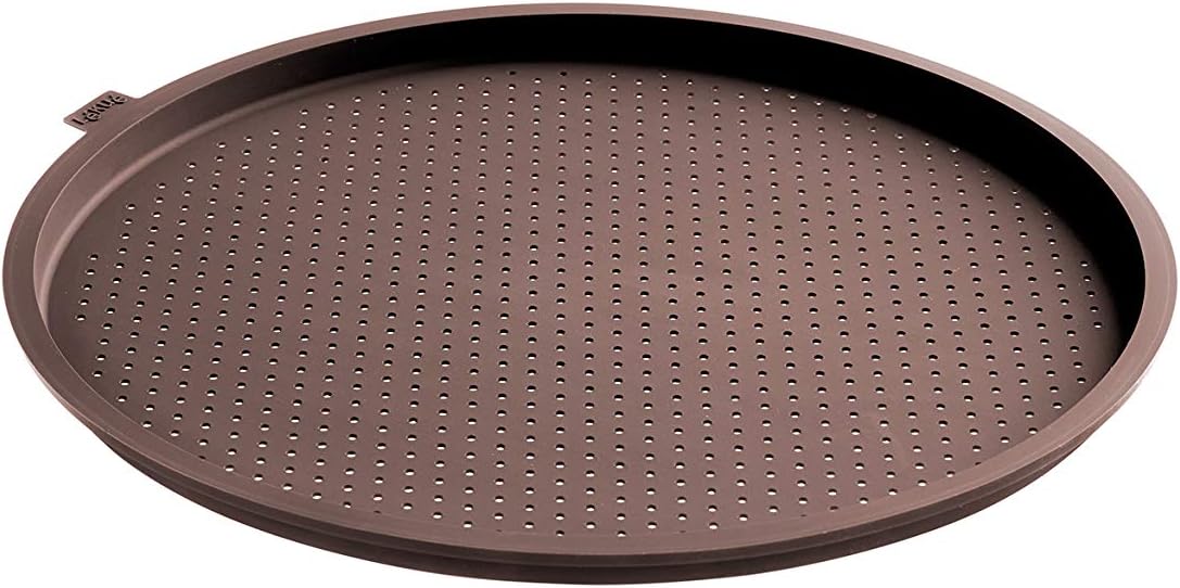 Lekue 14" Perforated Pizza Crisper Mat for Home Baking (Brown) Holes Make for Crispy Nutritious Pizza, 100% Silicone, BPA-Free, Heat-Resistant & Dishwasher Safe, Rolls up for Optimal Storage