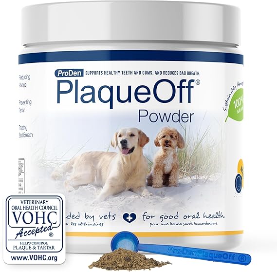 ProDen PlaqueOff Powder - Cat & Dog Tartar and Plaque Remover - 420g | VOHC Accepted Dental Powder for Pet Oral Care - Supports Fresher Breath and Dental Hygiene - 100% Natural Kelp Formula