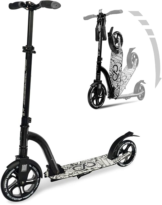 Crazy Skates Foldable Kick Scooter - kick Scooters for Adults, Teens and Kids with Carrying Strap - Fast Folding, Adjustable Handlebars and Lightweight - New York City Scooter (NYC) - Black