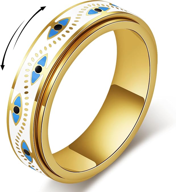 Evil Eye Fidget Ring for Women - Anxiety Relief Spinner Jewelry,18K Gold Plated Stainless Steel Turkish Ojo Turco Protection Rings Gift for Adults