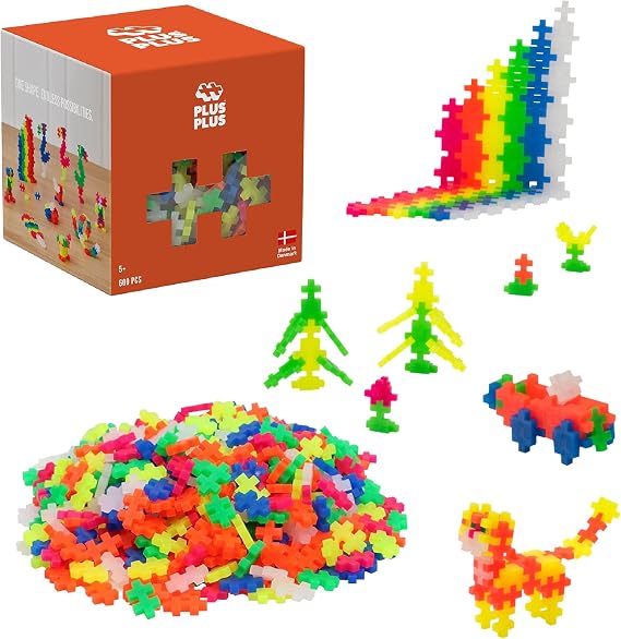 PLUS PLUS 600 Piece Neon Mix - Mini Waffle Blocks, Classroom Must Haves | STEM Toys, Sensory Bin Filler, Autistic Kids Must Haves, Gifts for Boys & Girls, Christmas Stocking Stuffers for Kids