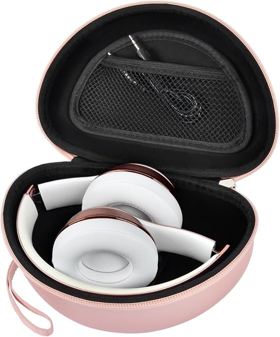 COMECASE Case for Beats Solo 4/Studio Pro Headphones with Mesh Pocket | Water-Resistant Hard Shell, Mesh Pocket for Cables, Travel Storage, Fits Solo 2/3, Solo Pro and Studio3, Rose Gold, Bag Only