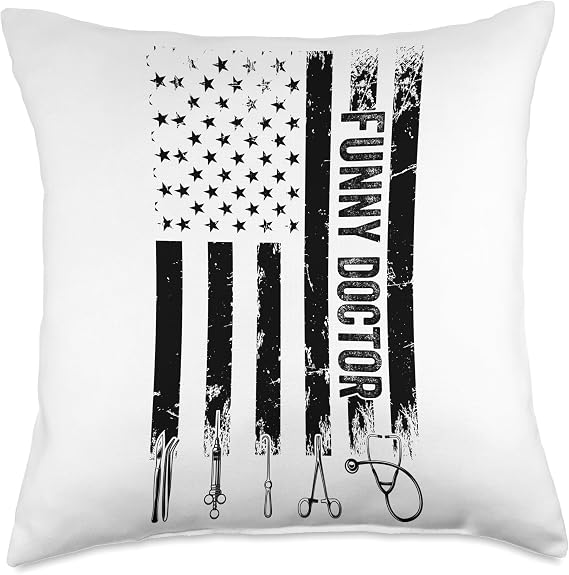 Doctor Life Funny Doctor US Flag Throw Pillow, 18x18, Multicolor