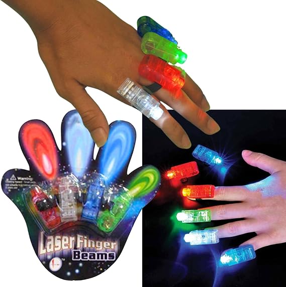Flashing Panda FingerBeams LED Finger Ring Lights, 4 Color Flashlights Per Pack, Stocking Stuffers, Rave, Night Club, Parties, Concerts, Safety at Night, Halloween