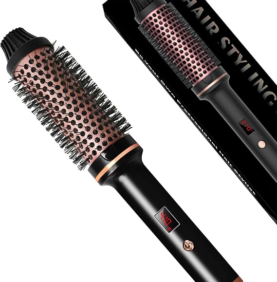 TANSHINE 1.5" Thermal Round Brush, Heated Curling Iron, Black | 1.5" ceramic barrel, LED temp display, dual voltage, 356-446F, blowout curls, volumizing, anti-scald, travel, Black
