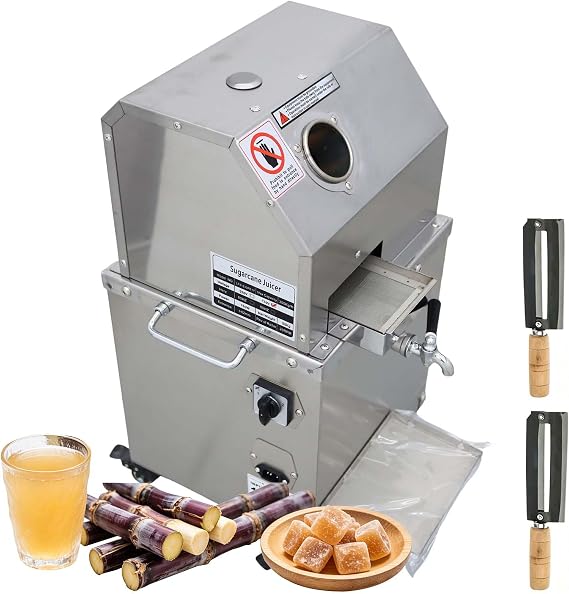 110V 750W Desktop Electric Sugar Cane Press Juice Machine, 3 Rolls Stainless Steel Sugarcane Juicer Grinder Extractor, W/Cleaning Port and 4 Casters