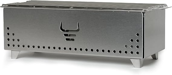 Portable Tabletop Charcoal Grill, YAK Grills Hibachi, 100% Stainless Steel, Grill at 750oF, Patio, Balcony. 15x7 Grilling Area. Includes Grate Handle & Carrying Case.