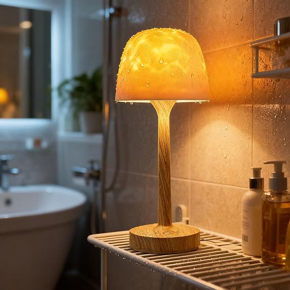 Waterproof Shower Lamp Cordless, Rechargeable Shower Light with 16 Color Ocean Wave Lights Projector, Rechargeable Bathroom Lamp with Touch & Remote Control,Spa-Like Mood Light for Bathtub/Shower