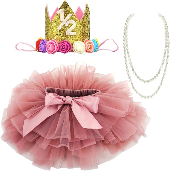 BGFKS Baby Girls Soft Tutu Skirt with Diaper Cover,1/2st Birthday Party Tutu Skirt Sets
