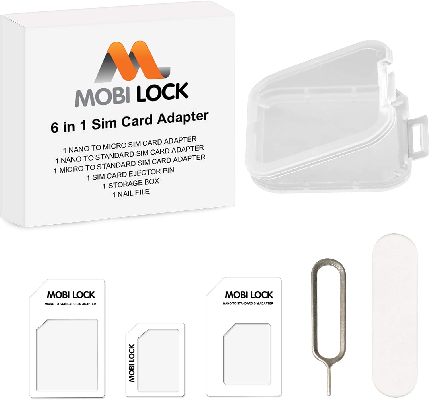 6 in 1 Sim Card Adapter Kit Micro, Nano and Standard Sim Compatible with All iPhone 14, 13, X, Pro and All iPhone Series, Samsung, HTC, and All Other Android Smartphone Devices - by Mobi Lock