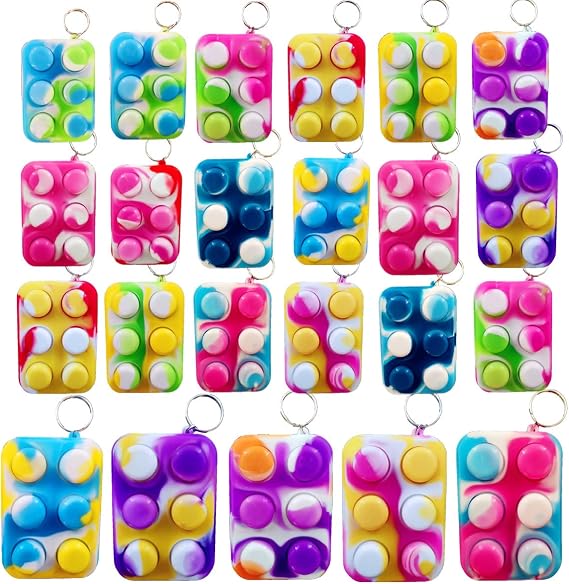 24 Pcs Mini Pop Fidget key chains party Favors Supplies | Tiedye silicone pop keychain,Portable stress relief toys party favors, classroom rewards kids holiday gifts