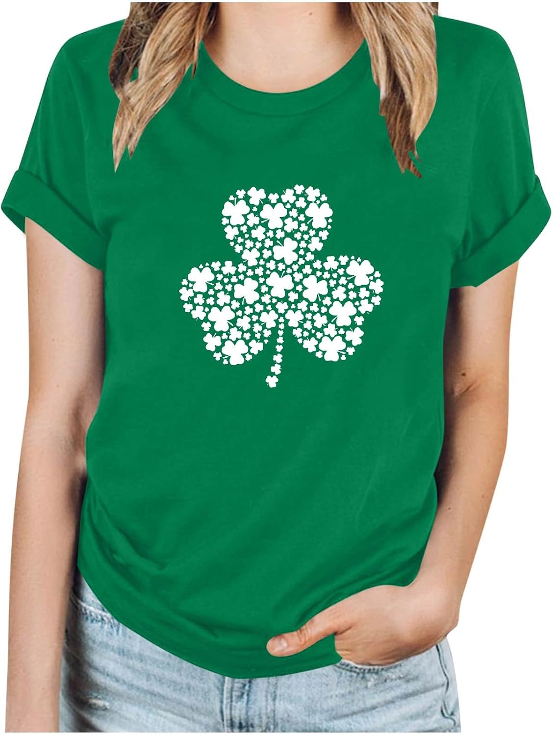 oelaio Happy St Patrick's Day Tshirts Women 2024 Plus Size Shamrock Print Tees Trendy Short Sleeve Shirts Blouses Irish