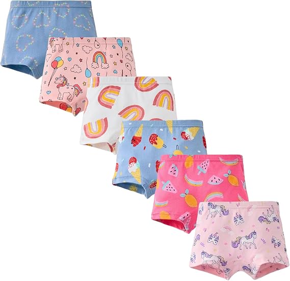 Soft Cotton Girls' Panties Cute Toddler Underwear with 6 Packs, age 2-10